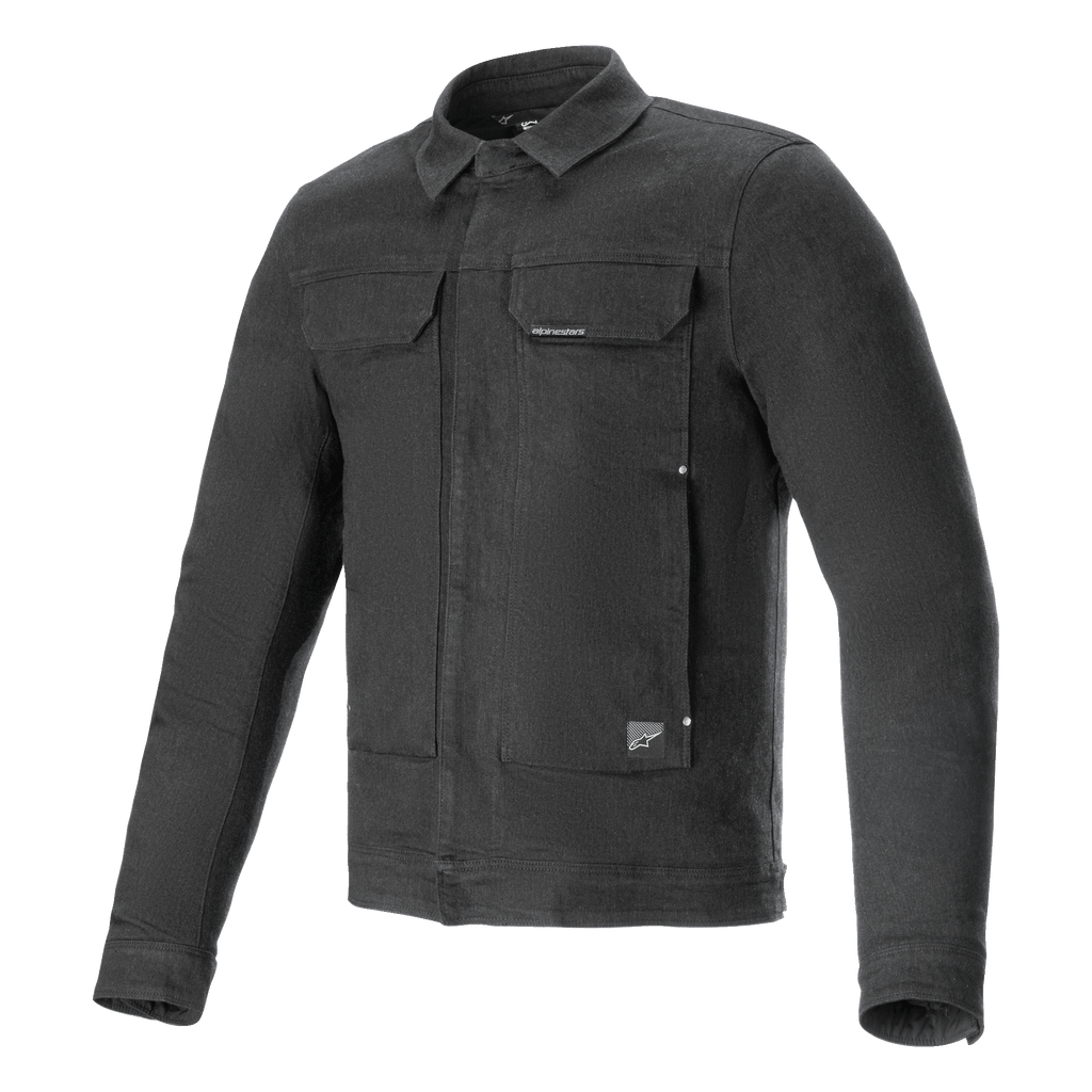 Alpinestars Garage Jacke, Motorradjacke, Smoke Gray, langärmeliger Stretch-Baumwoll-Denim mit einer von Workwear inspirierten Silhouette, Brusttaschen und dezenten Logo-Patches, urbane, lässige Schutzausrüstung