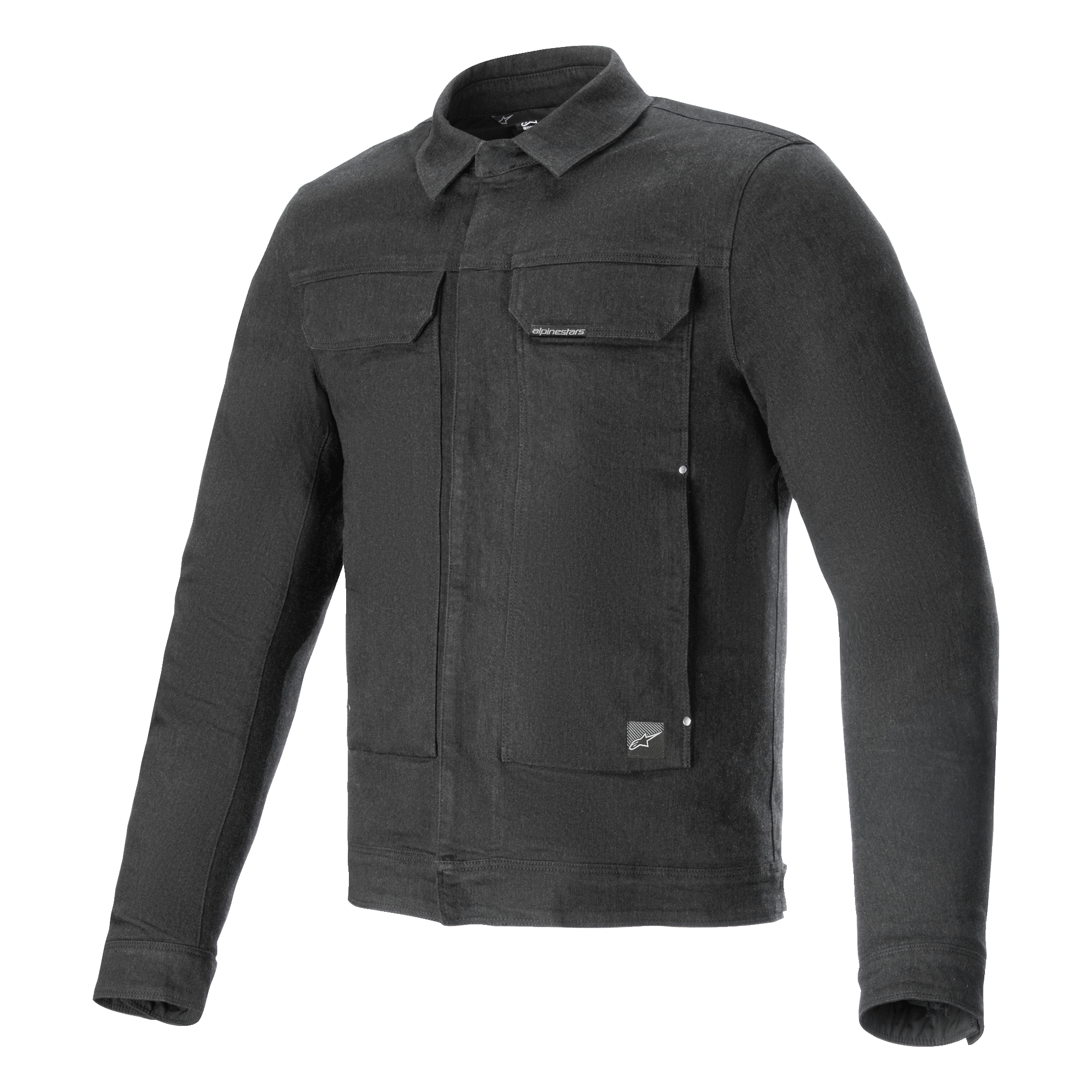 Alpinestars Garage Jacke, Motorradjacke, Smoke Gray, langärmeliger Stretch-Baumwoll-Denim mit einer von Workwear inspirierten Silhouette, Brusttaschen und dezenten Logo-Patches, urbane, lässige Schutzausrüstung