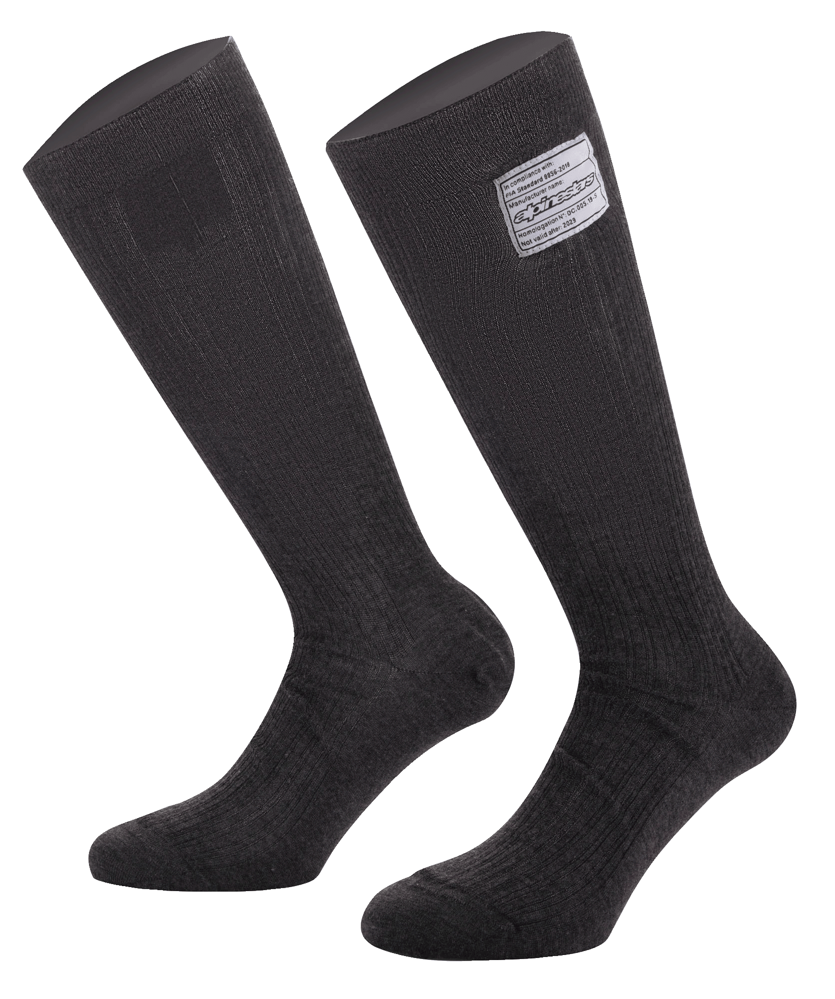 Chaussettes Alpinestars Race V4, chaussettes de course automobile, noires, avec étiquette de certification FIA 8856-2018, conception en Nomex résistant au feu à texture côtelée, longueur genou, couche de base technique pour le sport automobile