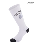 Alpinestars Chaussettes ZX V4, chaussettes de course auto ignifuges, blanches avec des détails noirs, certifiées FIA, construction sans couture en aramide avec compression progressive