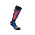 Alpinestars Youth MX Plus Socks, chaussettes de motocross montantes pour enfant, noir, bleu roi et violet avec logos orange, dotées d'une construction à côtes et de renforts au talon et aux orteils pour le tout-terrain