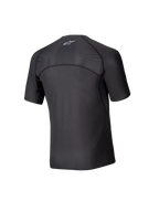 Alpinestars Tech KX Sim Top, couche de base de karting à manches courtes, noir, vue de dos montrant les panneaux en maille respirante sur les épaules et le haut du dos, coutures ergonomiques, tissu de performance évacuant l'humidité