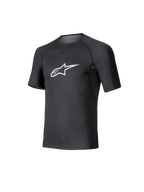 Alpinestars Tech KX Sim Top, couche de base de karting à manches courtes, noir avec logo Astars blanc sur la poitrine, construction en maille extensible respirante, coupe ergonomique pour le karting et le sim racing