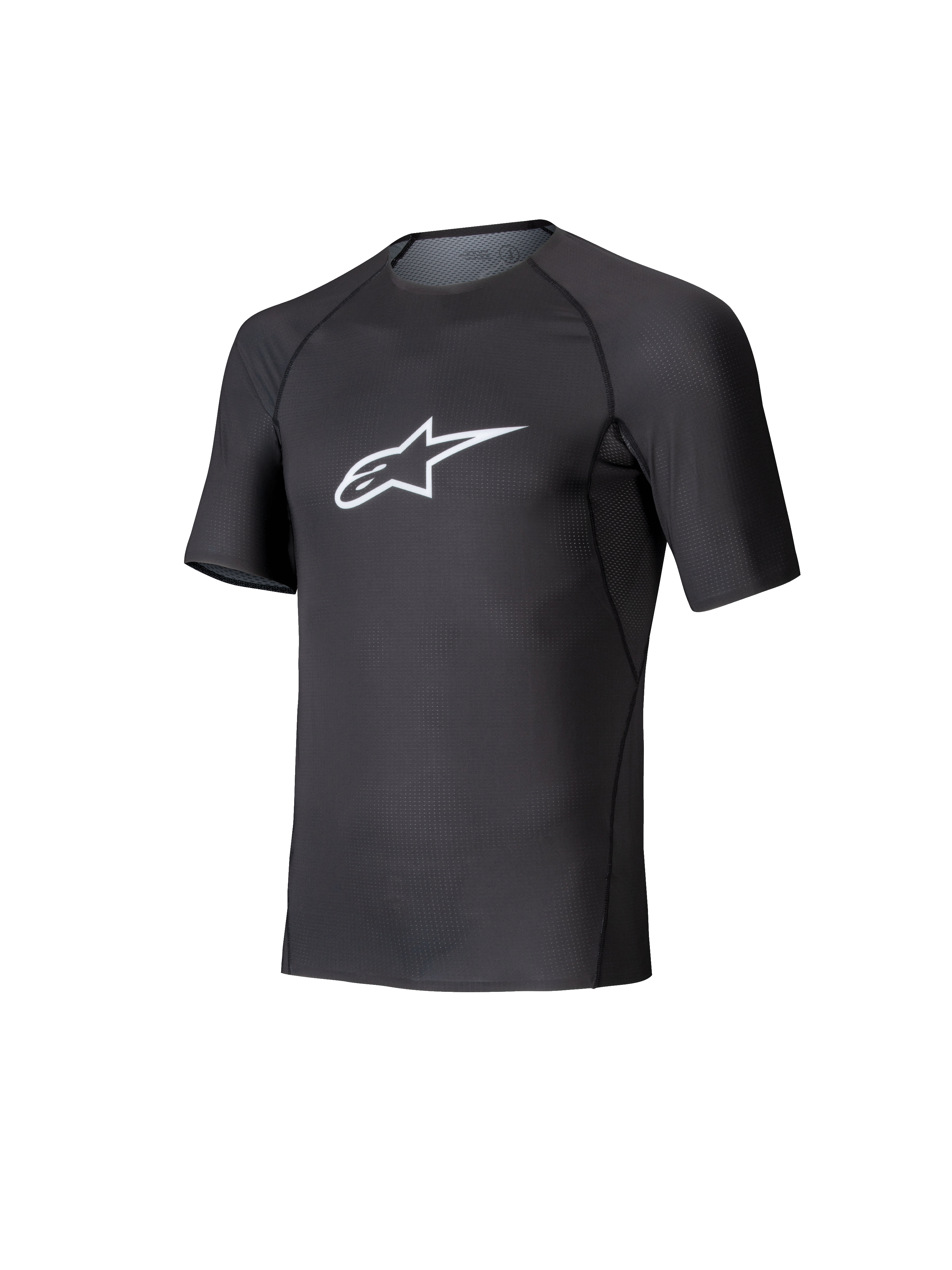 Alpinestars Tech KX Sim Top, couche de base de karting à manches courtes, noir avec logo Astars blanc sur la poitrine, construction en maille extensible respirante, coupe ergonomique pour le karting et le sim racing