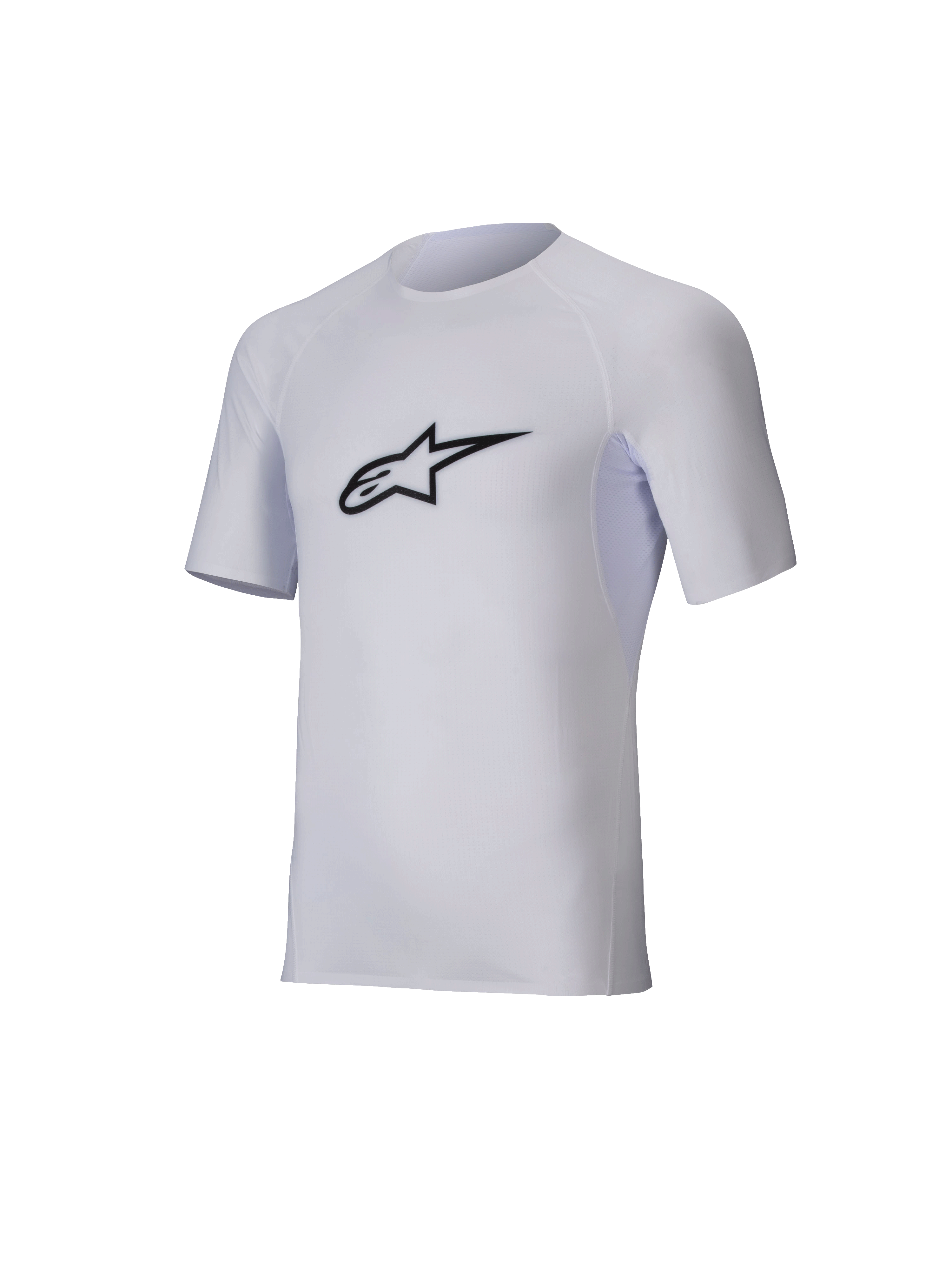 Alpinestars Tech KX Sim Top, karting basislaag met korte mouwen, wit, zwart Astar-logo op de borst, lichtgewicht stretch-mesh met ergonomische snit, technische prestatiekleding