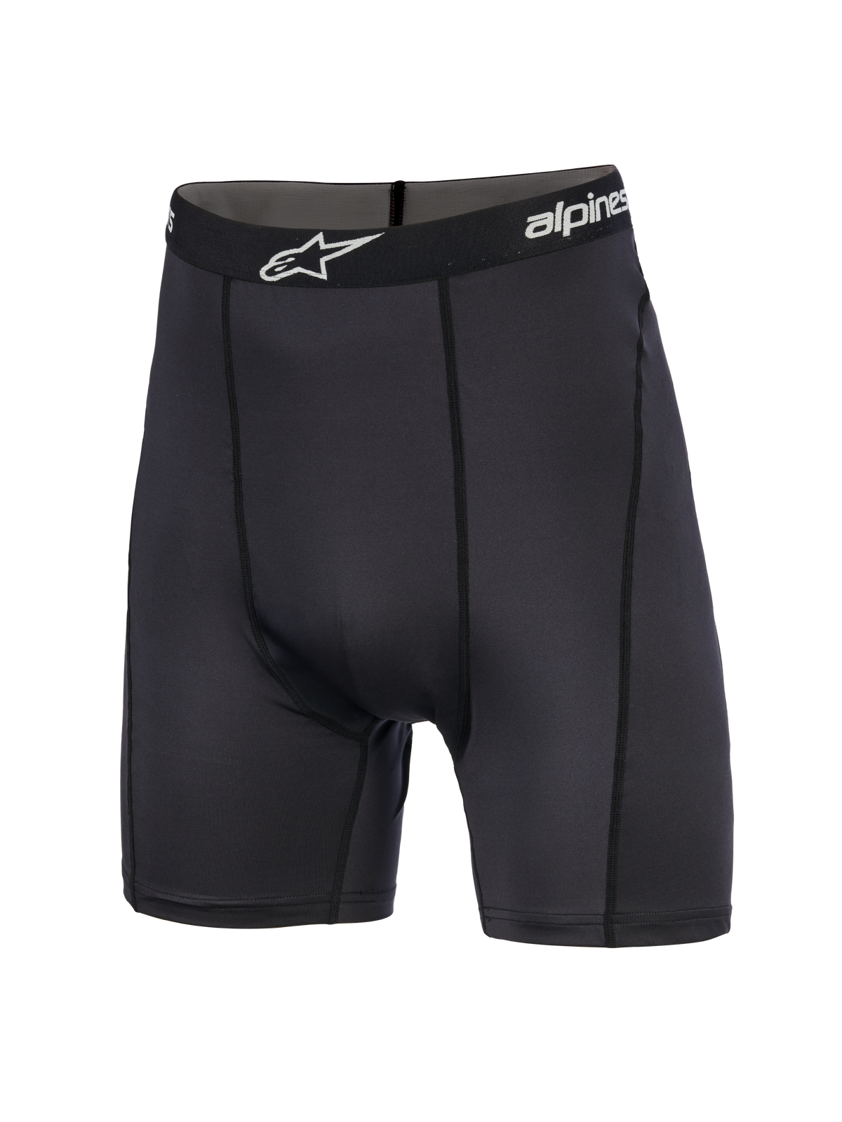 Alpinestars MX Boxer, Motocross-Base-Layer-Shorts, Schwarz, mittellange Passform mit elastischem Logo-Bund und weißem Stern-Logo, sportlicher Schnitt mit vertikalen Nähten