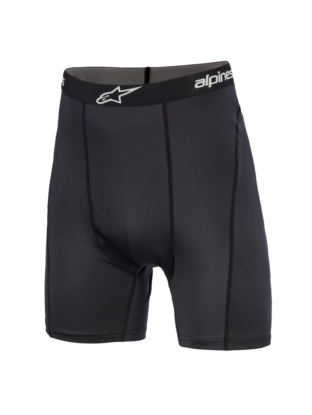 Alpinestars MX Boxer, Motocross-Base-Layer-Shorts, Schwarz, mittellange Passform mit elastischem Logo-Bund und weißem Stern-Logo, sportlicher Schnitt mit vertikalen Nähten