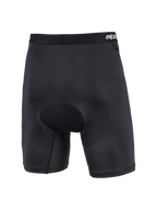 Alpinestars MX Boxer Padded, zwarte gewatteerde motorcross boxershort, achteraanzicht met chamois vulling met meerdere dichtheden, elastische tailleband met merknaam, ergonomische stretchconstructie voor off-road rijcomfort.