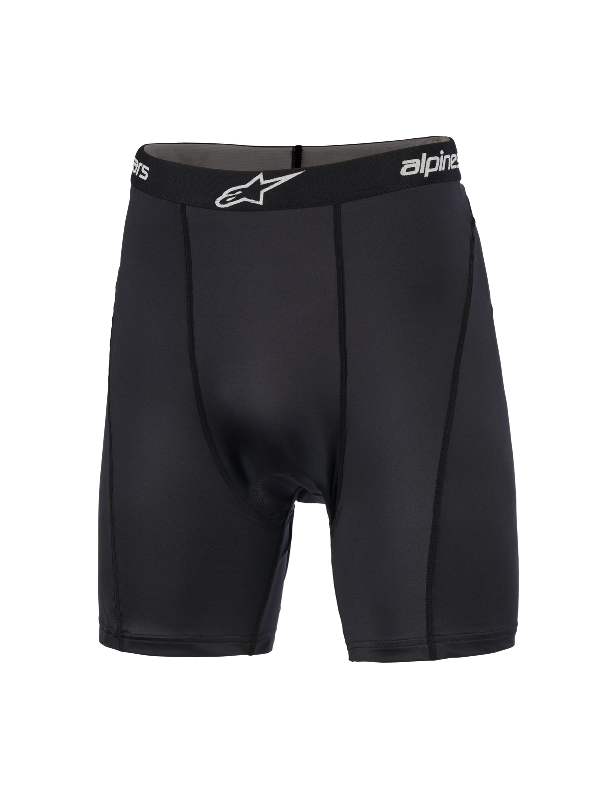 Alpinestars MX Boxer Padded, Motocross-Base-Layer, Schwarz, Kompressionsshorts mit elastischem Markenbund und weißem Logo, flache Nähte, geschmeidiger Stretch-Stoff für Komfort beim Offroad-Fahren