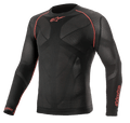 Alpinestars Ride Tech V2 Top Long Sleeve Summer, motor-base layer, zwart en rood, voorzien van ademende body-mapped mesh-panelen, rode flatlock-naden op de schouders en Alpinestars-logo's op de borst en mouw