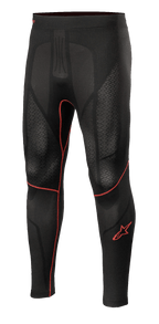 Alpinestars Ride Tech V2 Bottom Summer, Motorrad-Base-Layer-Hose, Schwarz mit roten Akzenten, strukturierte Mesh-Einsätze, rotes Stern-Logo am Bein, atmungsaktive Kompressions-Performance-Schicht