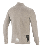 Alpinestars Race V3 Long Sleeve Top, technische basislaag voor de racerij, grijs melange, achteraanzicht met vlamvertragende technische stof en FIA-certificeringspatches bij de zoom