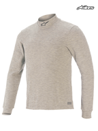 Alpinestars Race V3 Top Tech Layer, men's auto racing base layer in gray, long sleeve design with FIA 8856-2018 certification and flame-resistant Lenzing FR construction
