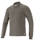 Alpinestars Race V3 Top met lange mouwen, technische autosport basislaag, antraciet melange grijs, opstaande kraag met wit sterlogo, gemêleerde vlamvertragende stof, professionele autorace-onderlaag