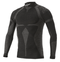 Alpinestars ZX Evo V2 top met lange mouwen, autosport onderkleding shirt, zwart en grijs, hoge kraag met wit logo, jacquardmotief, nauwsluitende technische kleding met een lichtgewicht gebreide textuur