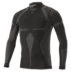 Alpinestars ZX Evo V2 top met lange mouwen, autosport onderkleding shirt, zwart en grijs, hoge kraag met wit logo, jacquardmotief, nauwsluitende technische kleding met een lichtgewicht gebreide textuur