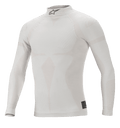 Alpinestars ZX Evo V2 top met lange mouwen, wit grijs, vlamvertragende basislaag voor autoracen, hoge kraag met zwart logo, naadloze constructie met jacquard-motief, lichtgewicht en nauwsluitend sportondergoed