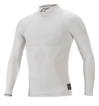 Alpinestars ZX Evo V2 top met lange mouwen, wit grijs, vlamvertragende basislaag voor autoracen, hoge kraag met zwart logo, naadloze constructie met jacquard-motief, lichtgewicht en nauwsluitend sportondergoed