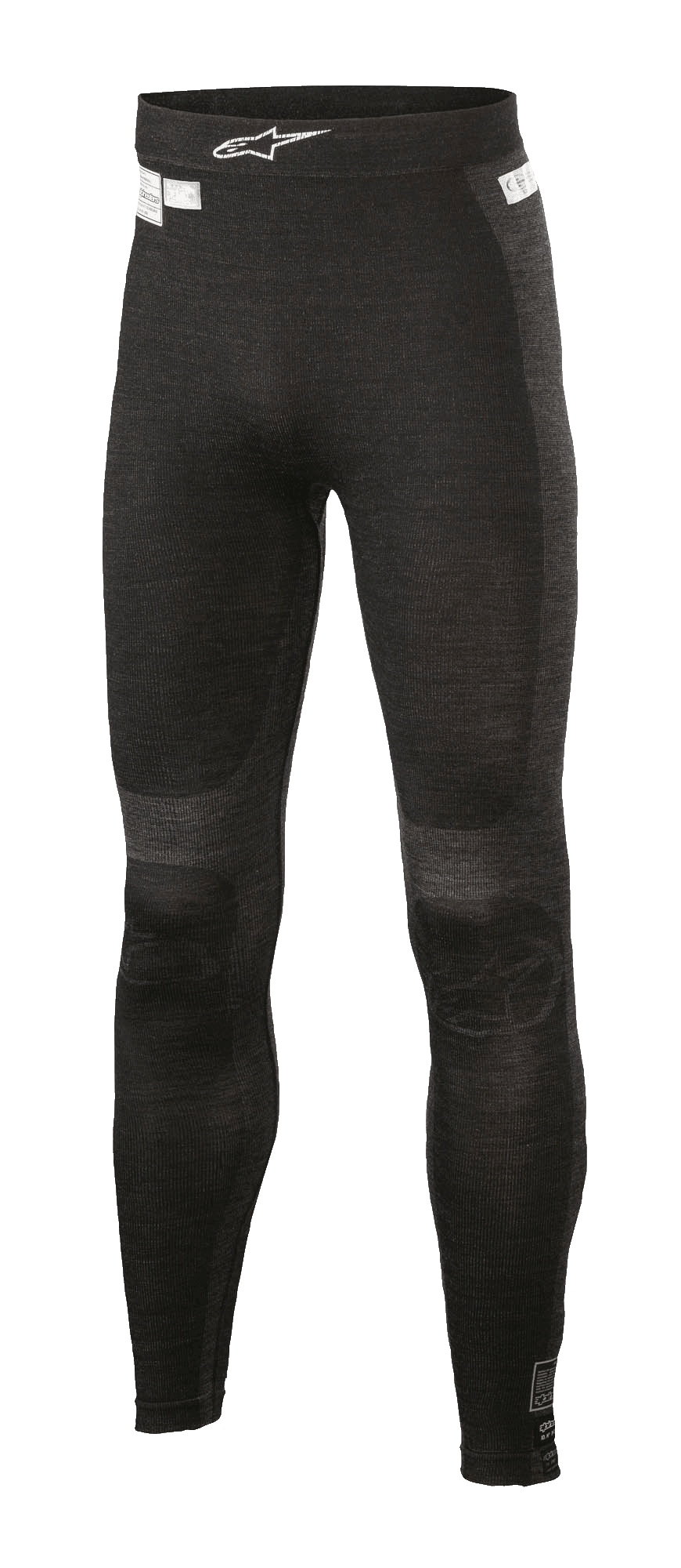 Alpinestars ZX Evo V2 Hose, Rennsport-Funktionsunterhose, Schwarz und Grau, gerippte Textur mit nahtloser Konstruktion, weißes Alpinestars-Logo am Bund, flammhemmende Funktionsbekleidung für Auto- und Kartrennsport