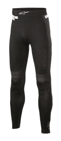 Bas Alpinestars ZX Evo V2, pantalon de sous-couche de course, noir et gris, texture côtelée avec construction sans couture, logo Alpinestars blanc sur la ceinture, équipement de performance ignifugé pour le sport automobile et le karting