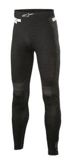 Bas Alpinestars ZX Evo V2, pantalon de sous-couche de course, noir et gris, texture côtelée avec construction sans couture, logo Alpinestars blanc sur la ceinture, équipement de performance ignifugé pour le sport automobile et le karting