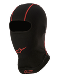Cagoule Alpinestars KX V2, sous-casque d'été, noir avec surpiqûres rouges, logo étoile Alpinestars rouge et texte « KEEP COOL », tissu fin et respirant pour le karting et le sport automobile