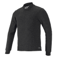 Alpinestars Race V3 top met lange mouwen, zwarte basislaag met textuur, hoge mock-neck kraag met wit logo, nauwsluitend ontwerp, vlamvertragende technische onderkleding voor motorsport