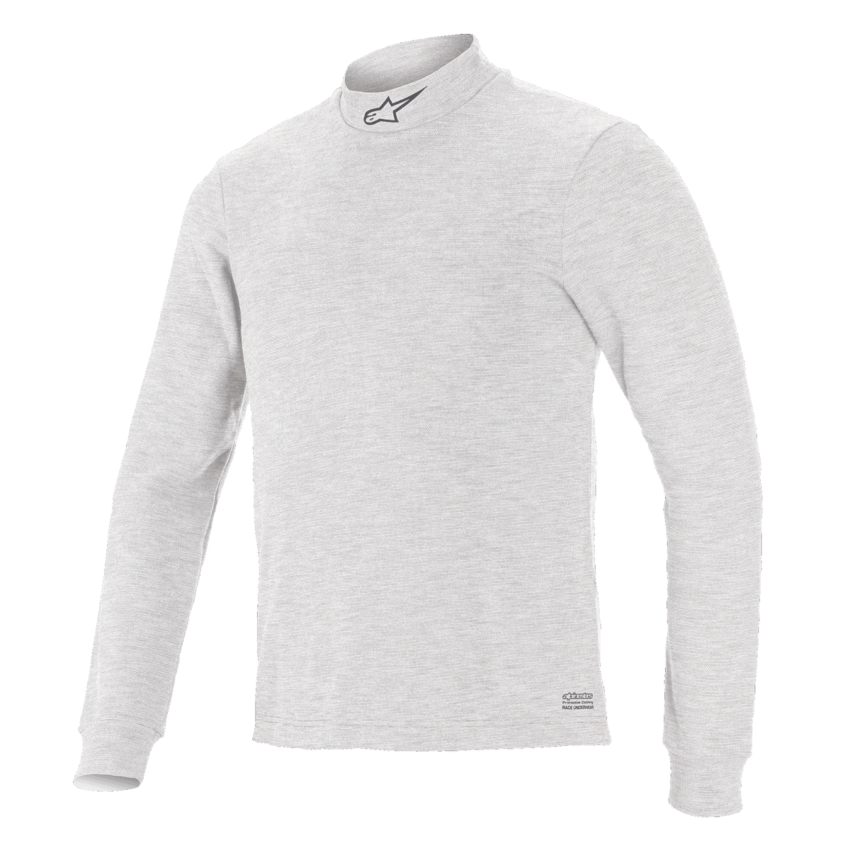 Alpinestars Race V3 Long Sleeve Top, Auto Racing Base Layer, White, mock neck with small logo, long sleeves, soft-touch flame-resistant fabric, minimalist athletic design