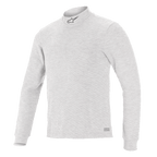 Alpinestars Race V3, haut à manches longues, couche de base pour course automobile, blanc, col montant avec petit logo, tissu ignifugé doux au toucher, design athlétique minimaliste