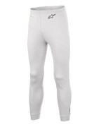 Alpinestars Race V3 Bottom, pantalon de sous-couche pour sport automobile, blanc, matériau texturé ignifugé, logo A-star noir sur la hanche, chevilles et taille côtelées, sous-couche technique légère