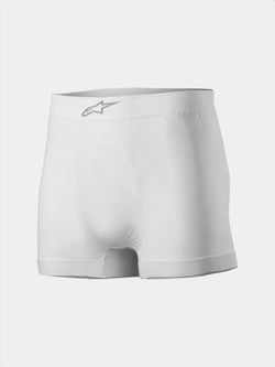 Alpinestars TECH ZX Boxer, Motorsport-Unterwäsche, Weiß, mit silbernem Alpinestars-Logo auf dem vorderen Bund, leichtes flammhemmendes Material, Basisschicht für den Motorsport