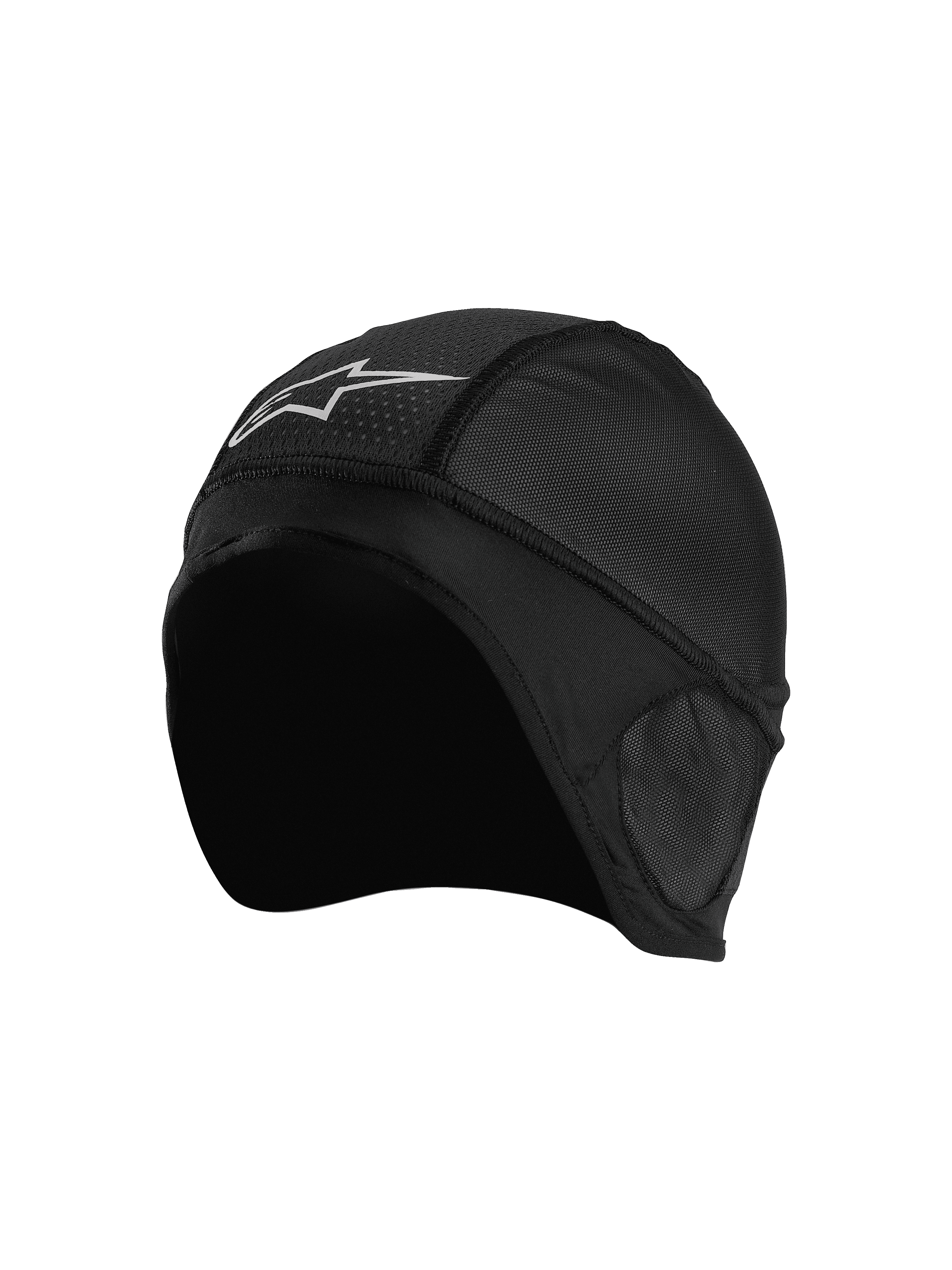 Alpinestars Balaclava Skull Cap, noir, sous-casque de moto, doté de panneaux en mesh respirant, logo étoile blanc, design ergonomique avec coutures plates pour un confort optimal sous le casque