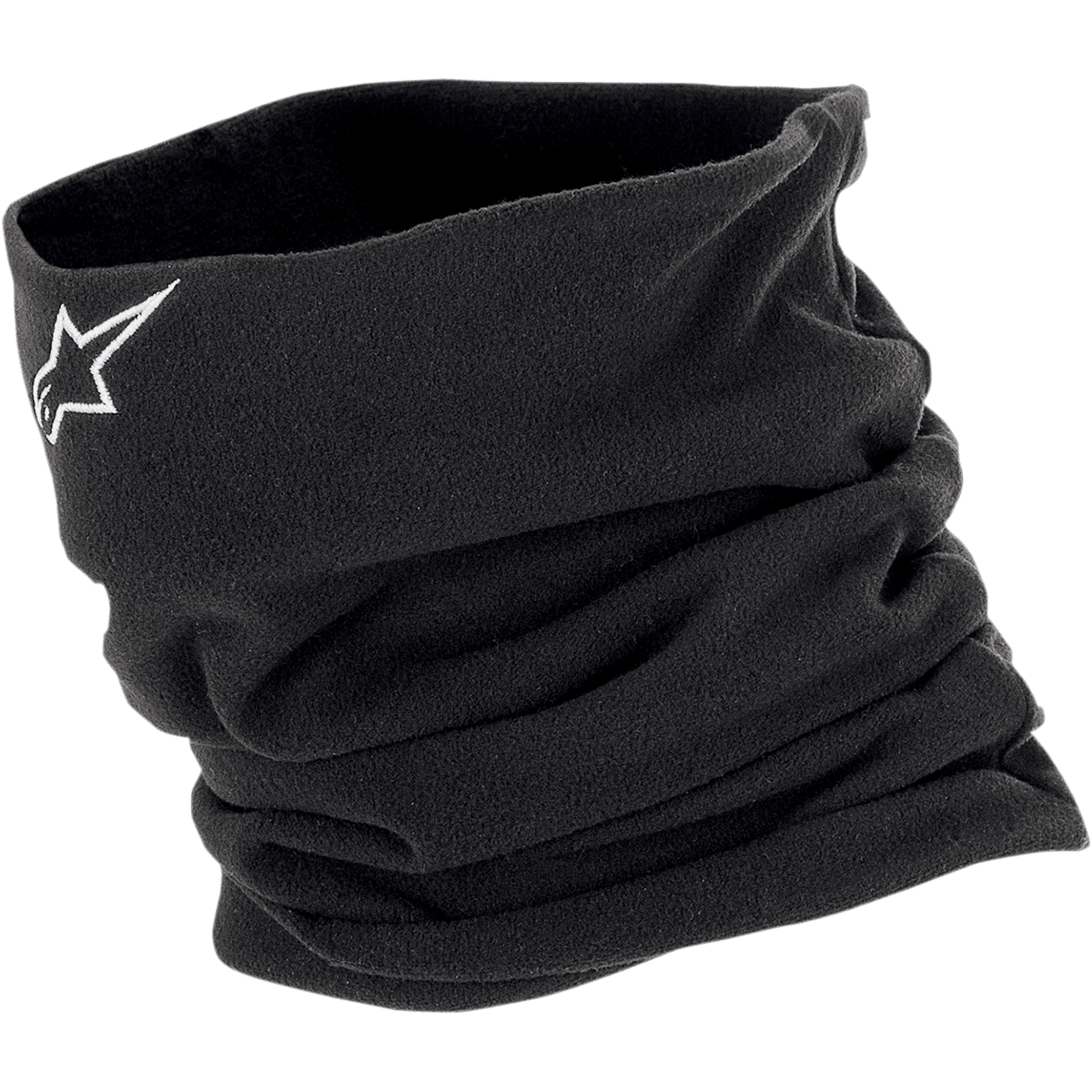 Alpinestars cache-cou de moto en polaire noire avec logo étoile blanc brodé pour la protection contre le vent.