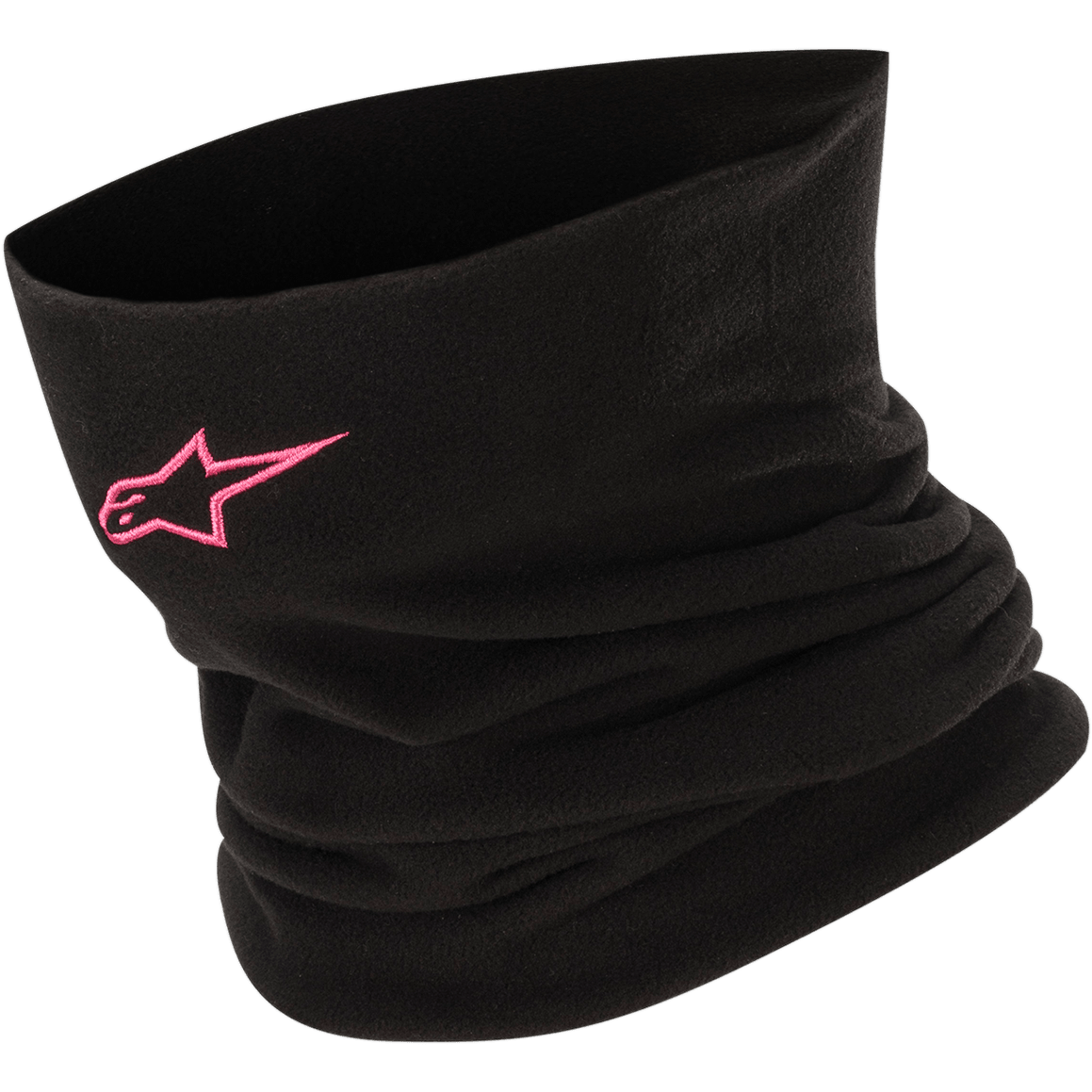 Alpinestars Neck Warmer, black and fuchsia fleece motorcycle neck gaiter providing thermal wind protection.