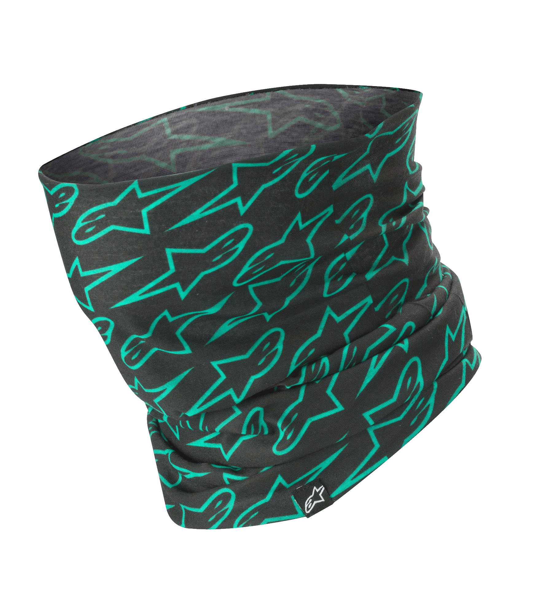 Alpinestars Neck Tube, tour de cou noir avec motif de logo Astars turquoise, cache-cou de moto léger, couche de base soyeuse et résistante au vent, accessoire de protection unisexe
