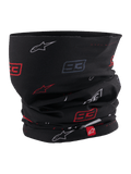 Alpinestars MM93 nektube, motor-nekwarmer, zwart met rood en wit Marc Márquez 93- en sterlogo-patroon, lichtgewicht stretchstof, voorzien van een klein rood Alpinestars-merklabel