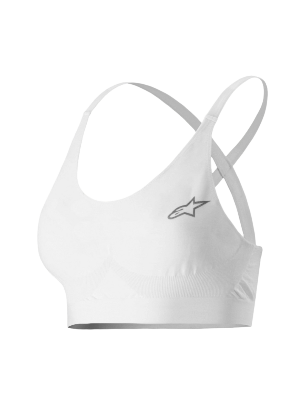Alpinestars Stella TECH ZX Bra, motorsport basislaag voor dames, wit, met een klein grijs sterlogo, lichtgewicht vlamwerende LENZING™ FR-stof, dunne bandjes en ondersteunende band voor professionele autorace-prestaties