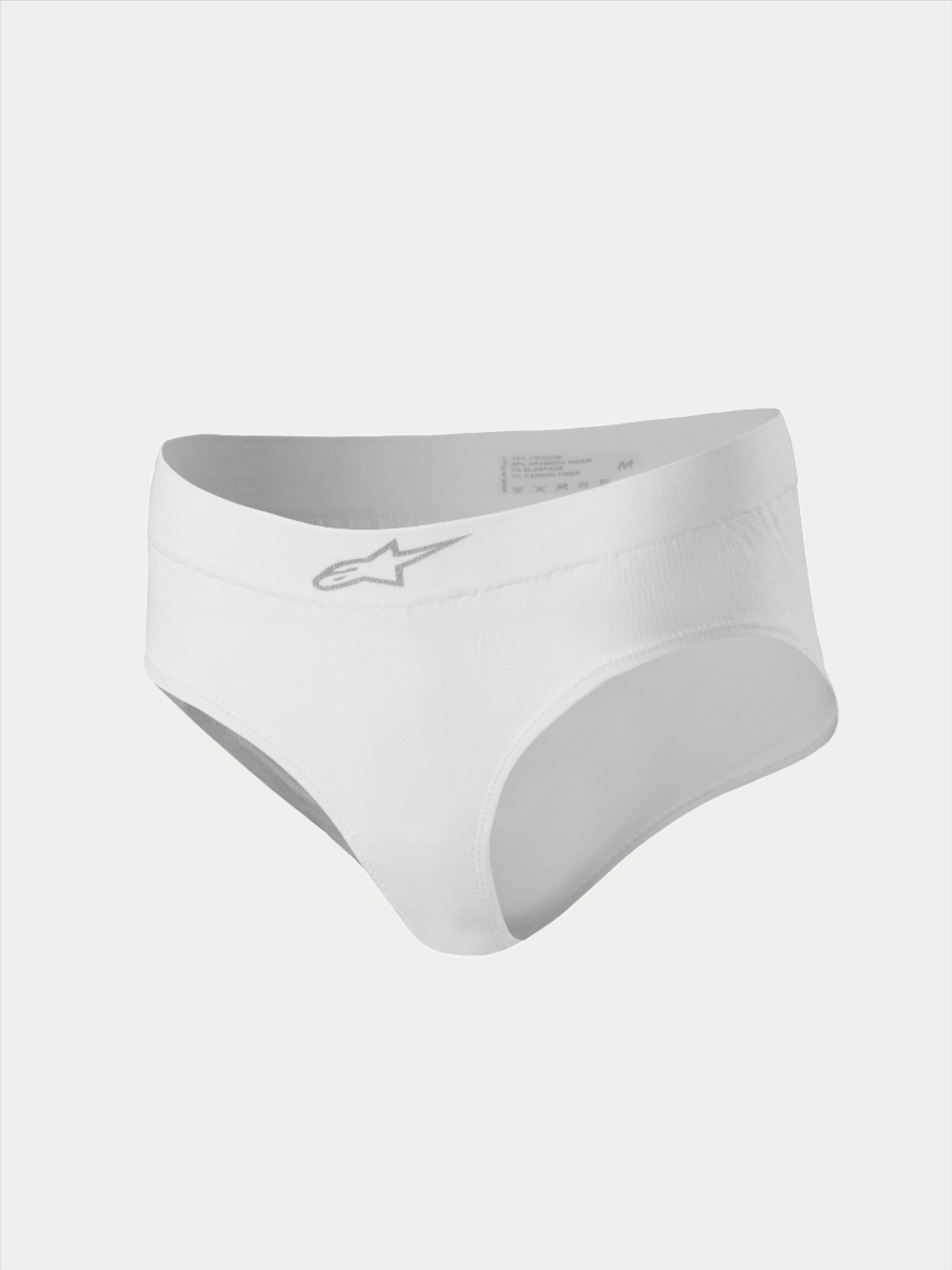 Alpinestars Stella TECH ZX slip, dames race-ondergoed, wit, voorzien van een zilveren sterlogo op de voorzijde van de tailleband, FIA 8856-2018 gecertificeerde vlamvertragende basislaag, technische motorsportkleding