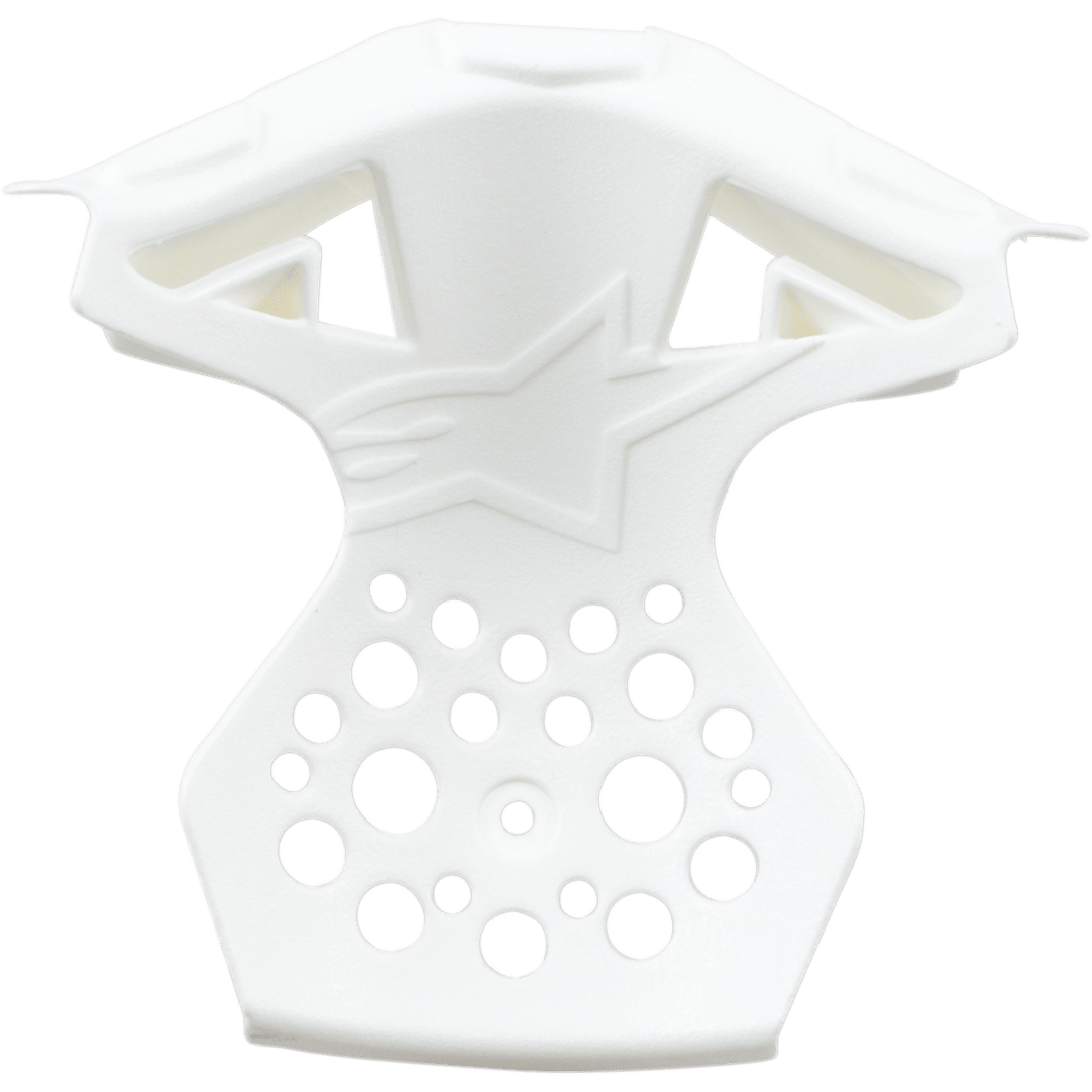 Alpinestars Supertech M10/M8, cadre de ventilation de mentonnière pour casque, blanc, pièce de rechange en plastique avec logo en étoile en relief, multiples perforations circulaires et design angulaire pour casque de motocross.