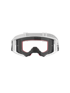 Alpinestars Supertech Corp Goggles, Motocross-Brille, Weiß mit klarem Glas, weißes und hellgraues verstellbares Band, mit „ONE GOAL. ONE VISION.“ Schriftzug auf dem Glas, rote Akzente am Gesichtsschaum, Hochleistungs-Schutzausrüstung für den Offroad-Rennsport