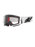 Alpinestars Supertech Corp Goggles, Motocross-Brille, Weiß und Klar, weißer Rahmen mit klarer Polycarbonat-Scheibe, weißes Band mit markantem schwarzem Alpinestars-Logo, rot-schwarzer mehrschichtiger Gesichtsschaum