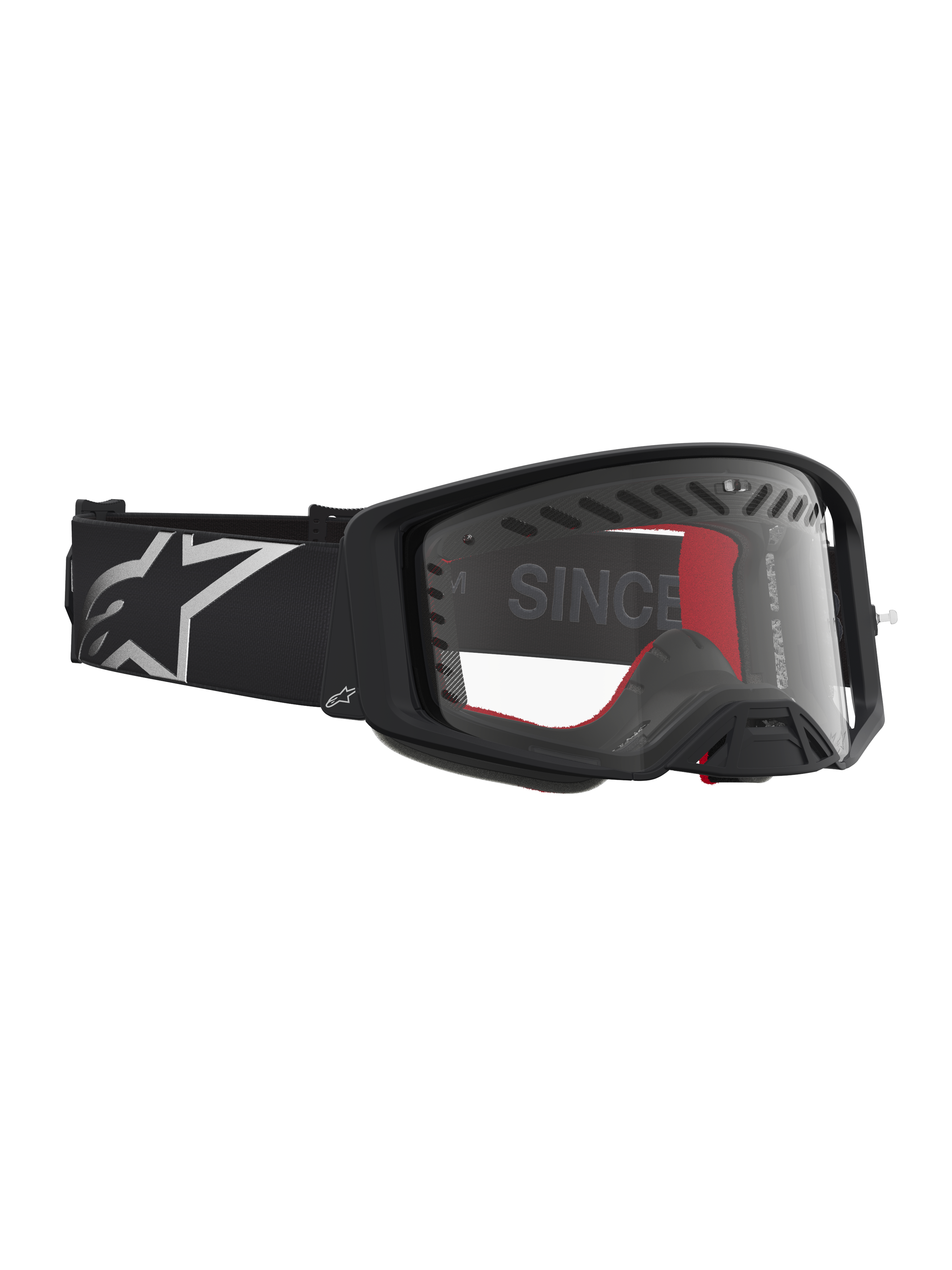 Alpinestars Supertech Dura Air Fluid Veiligheidsbril, motorcrossbril, zwart en zilver, heldere polycarbonaat lens, voor professionele off-road sporten