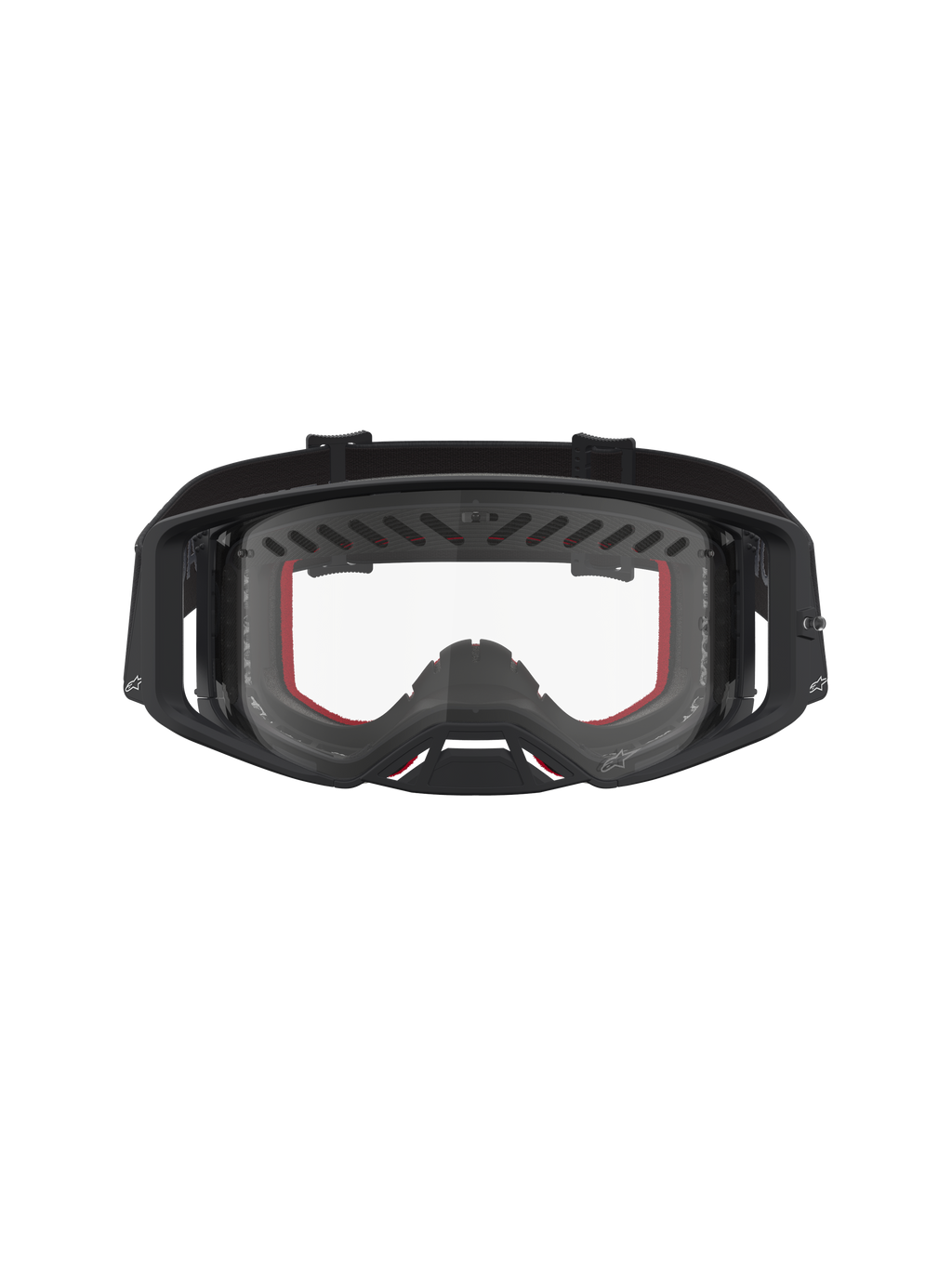 Alpinestars Supertech Dura Air Fluid veiligheidsbril, professionele motocross racing goggles, zwart en rood met heldere lens, geventileerd frame voor optimale luchtstroom, off-road competitie.