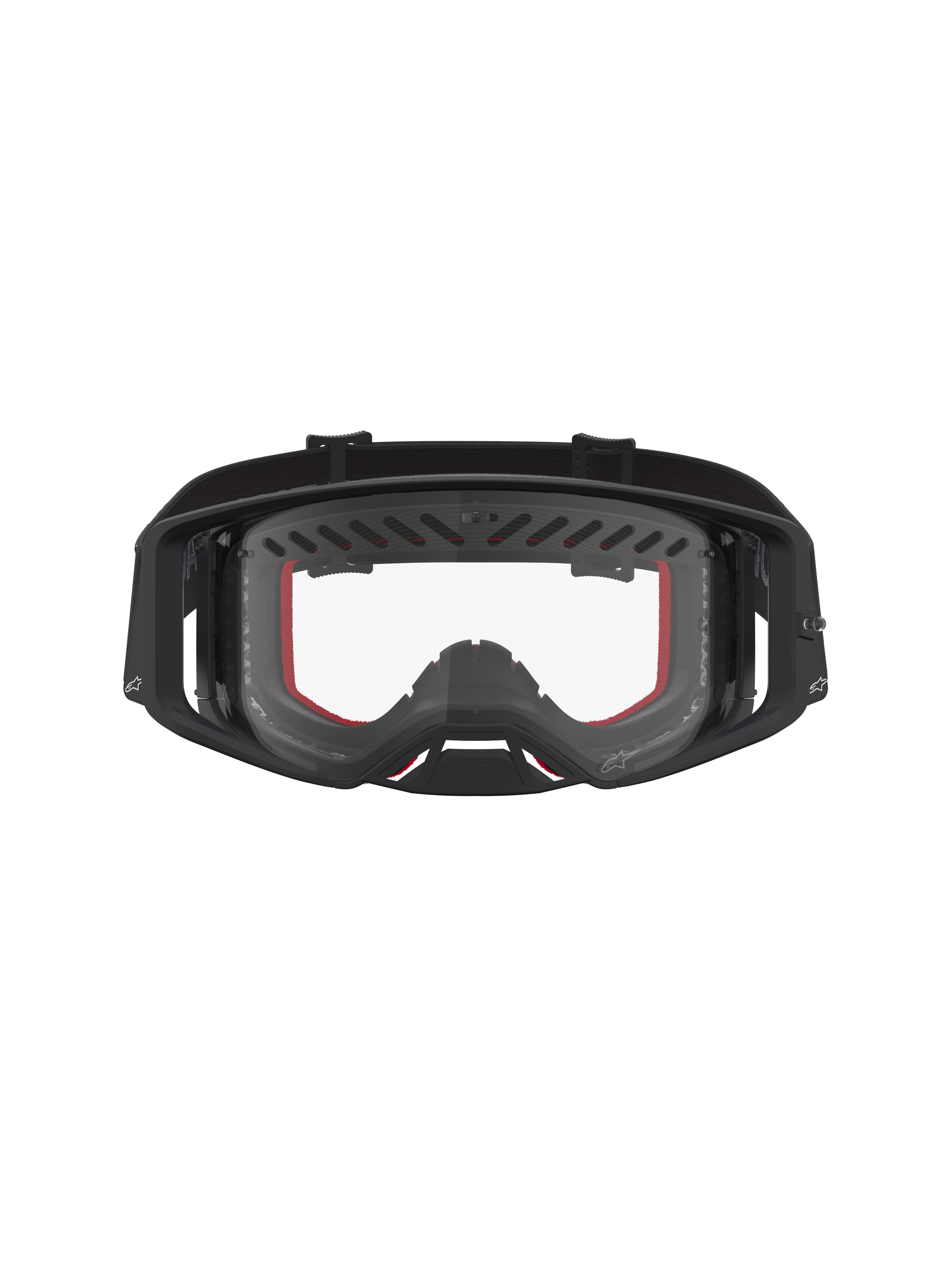 Alpinestars Supertech Dura Air Fluid veiligheidsbril, professionele motocross racing goggles, zwart en rood met heldere lens, geventileerd frame voor optimale luchtstroom, off-road competitie.