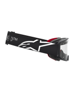 Alpinestars Supertech Dura Air Fluid veiligheidsbril voor motocross, zwart en zilver, helder vizier en logoband.