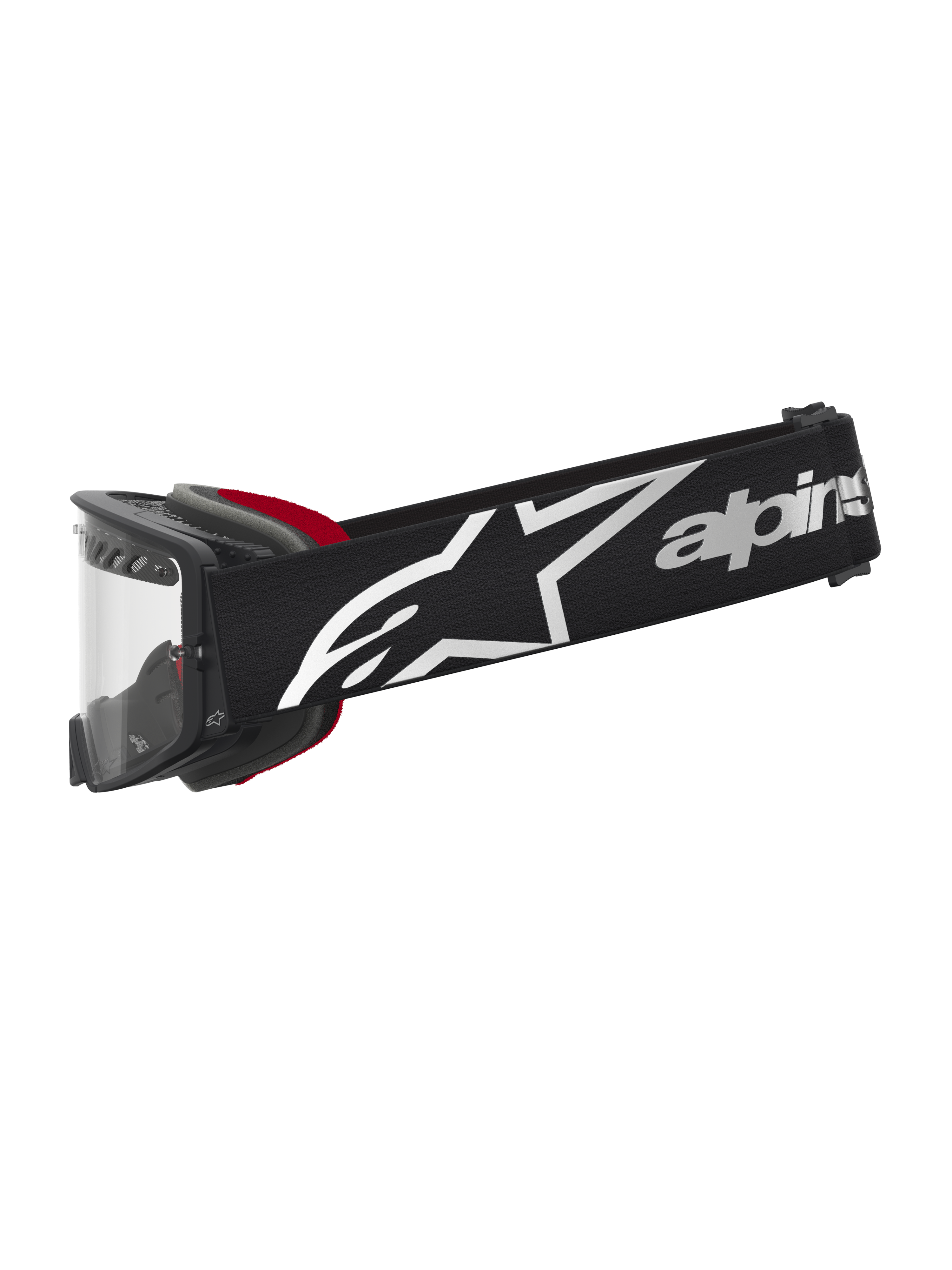 Alpinestars Supertech Dura Air Fluid veiligheidsbril, zwart en rood met heldere lens, premium off-road motocrossbril.