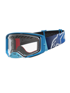 Alpinestars Supertech Dura Air Schutzbrille Fluid für Motocross, Blau und Silber, klare Scheibe, maximale Belüftung.