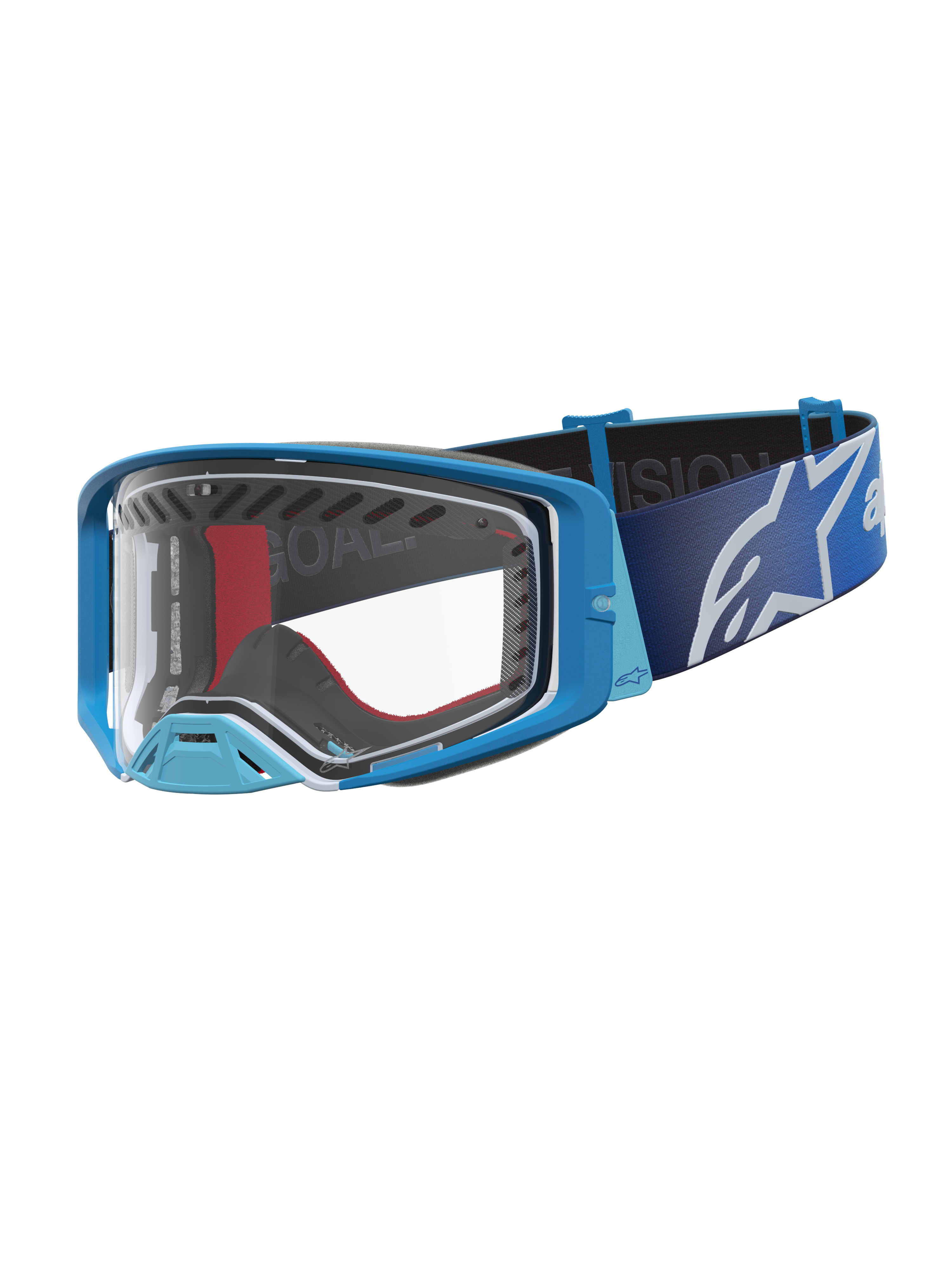 Alpinestars Supertech Dura Air Schutzbrille Fluid für Motocross, Blau und Silber, klare Scheibe, maximale Belüftung.