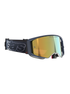 Alpinestars Supertech Vision Vista Goggles, Motocross Goggles, Black Mirror Gold, gold mirrored lens with 'ONE GOAL. ONE VISION.' inscription, dark frame with red logo accent, wide black strap with grey 'stars' branding, elite performance off-road eyewear