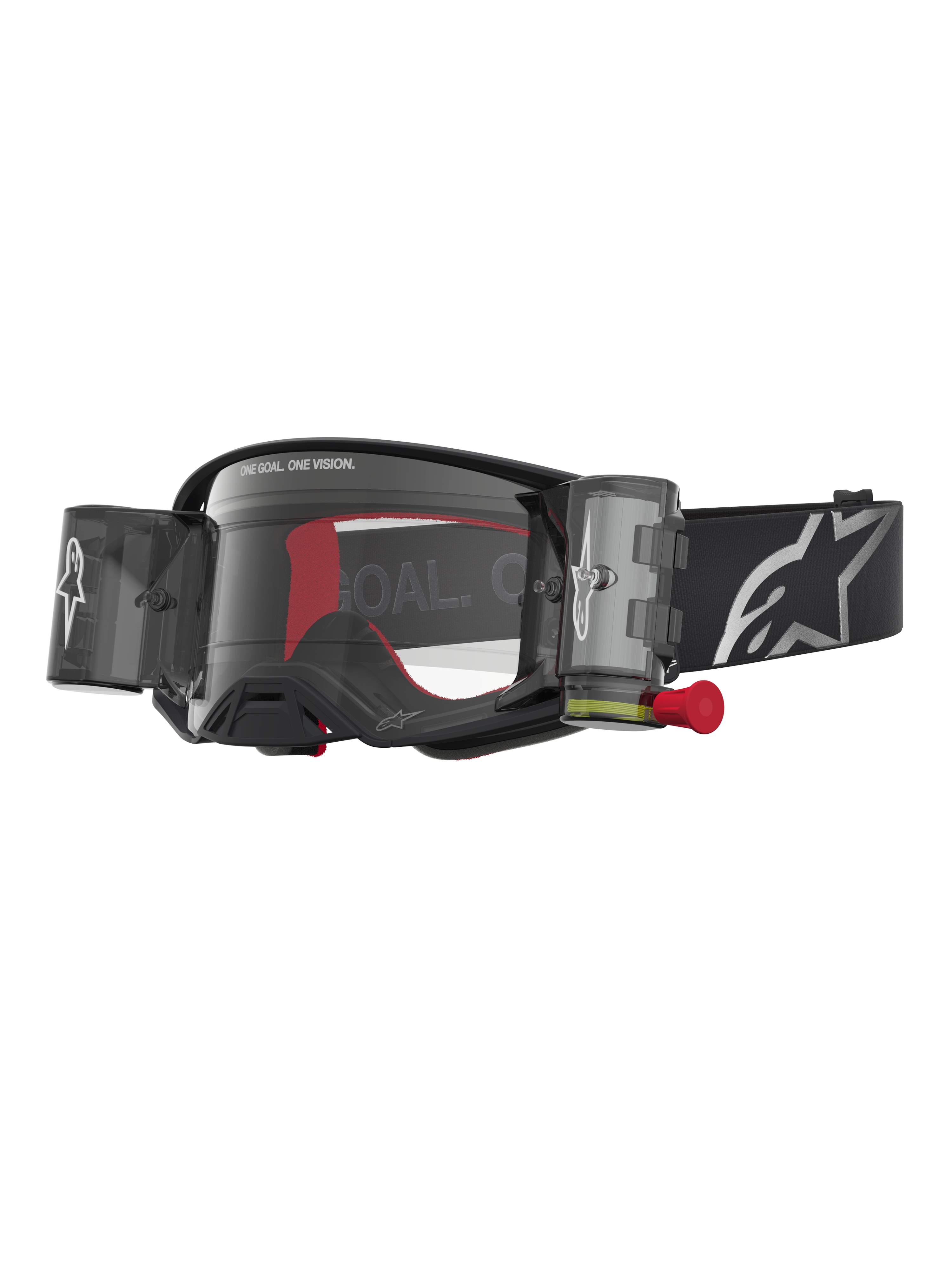 Alpinestars Supertech Firma Schutzbrille Roll-Off, Motocross-Brille, Schwarz und Silber, klare Scheibe, Roll-Off-System.
